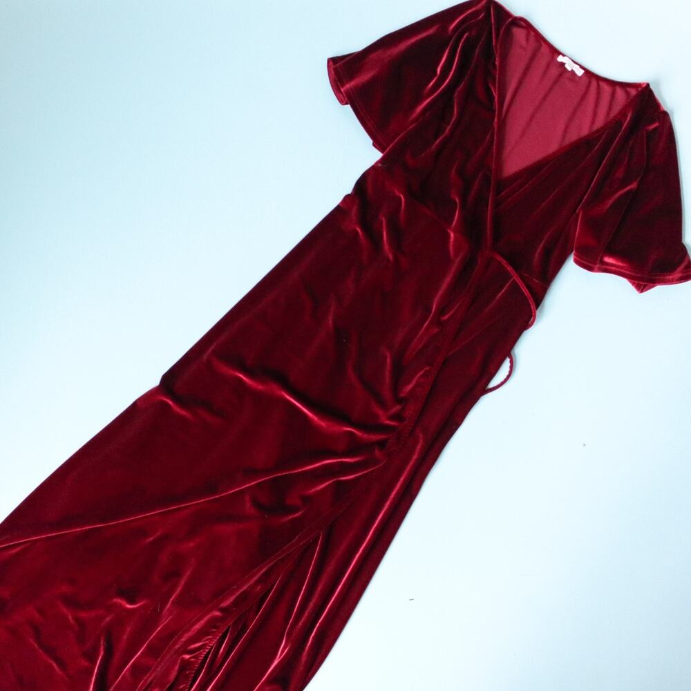Baltic Born Meghan Mulberry Velvet Wrap Maxi Dress Size Large Formal - Picture 2 of 8
